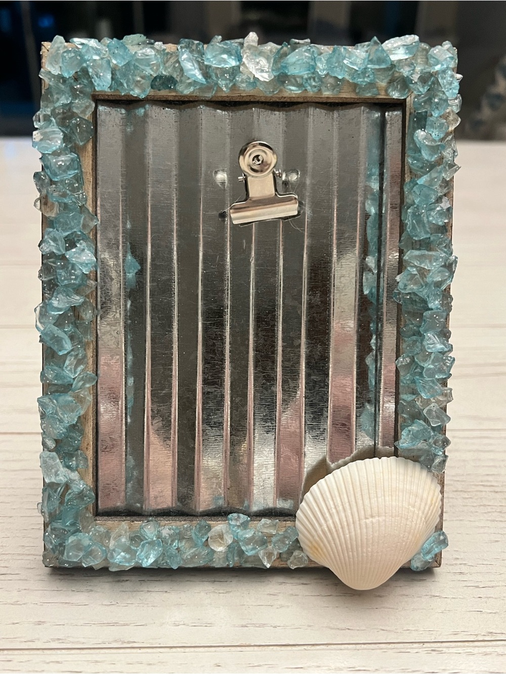 Handmade Sea Glass and Seashell Photo Frame with Clip